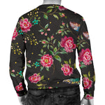 Butterfly And Flower Pattern Print Men's Crewneck Sweatshirt GearFrost