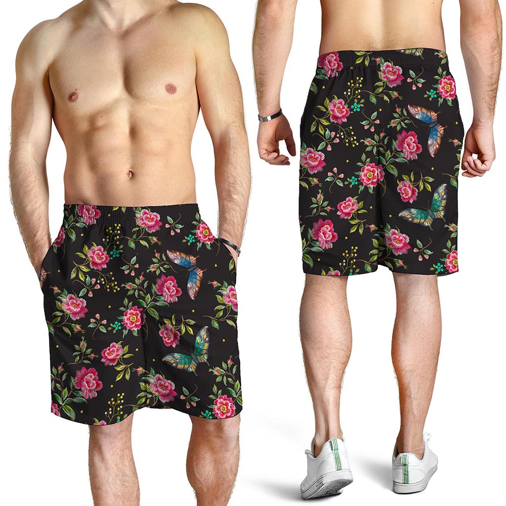 Butterfly And Flower Pattern Print Men's Shorts