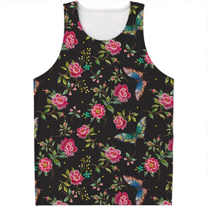 Butterfly And Flower Pattern Print Men's Tank Top