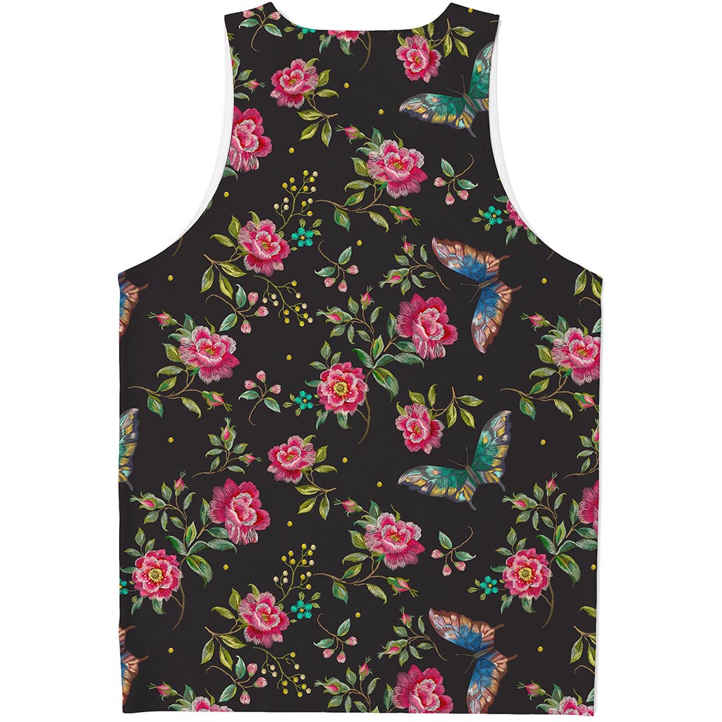 Butterfly And Flower Pattern Print Men's Tank Top