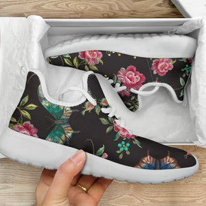 Butterfly And Flower Pattern Print Mesh Knit Shoes GearFrost