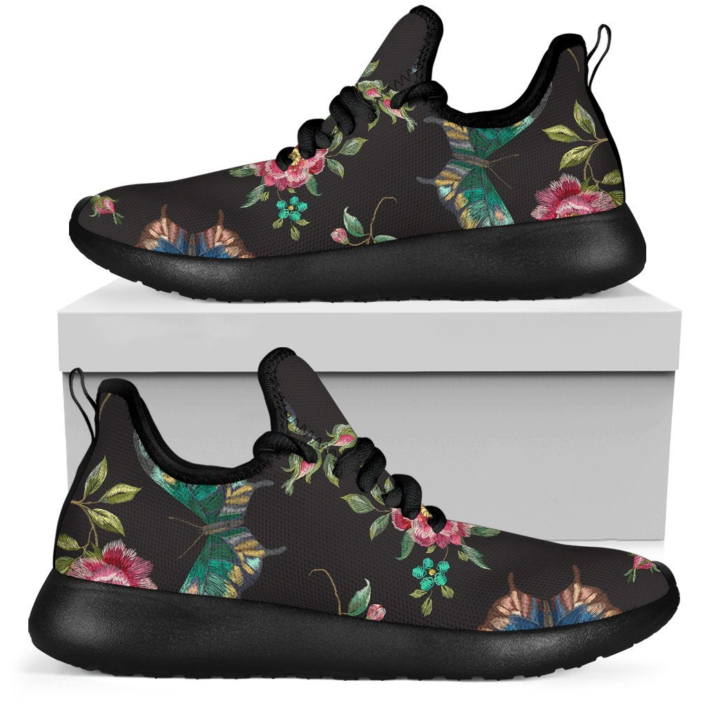 Butterfly And Flower Pattern Print Mesh Knit Shoes GearFrost