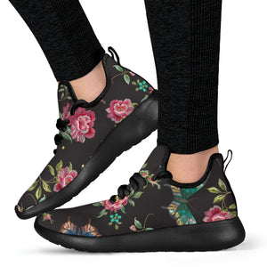 Butterfly And Flower Pattern Print Mesh Knit Shoes GearFrost