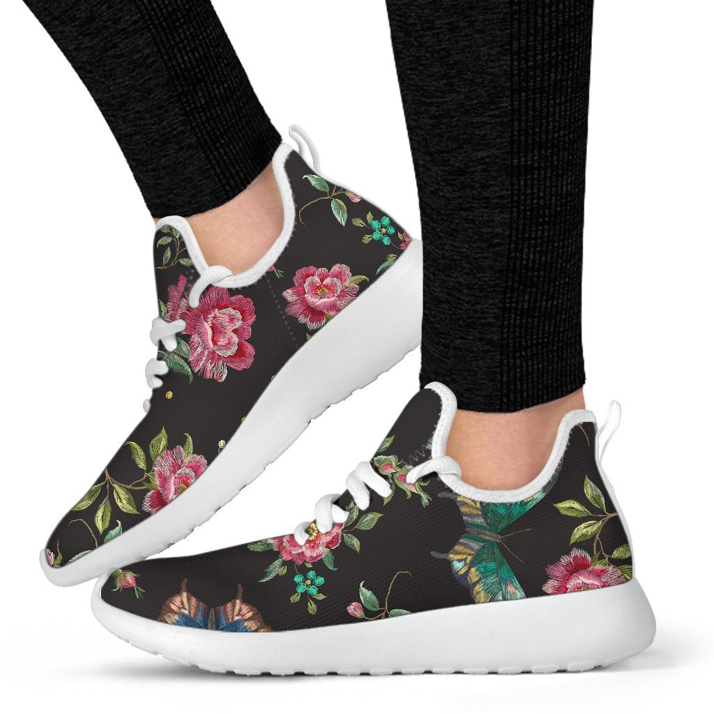 Butterfly And Flower Pattern Print Mesh Knit Shoes GearFrost