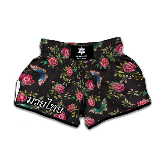 Butterfly And Flower Pattern Print Muay Thai Boxing Shorts