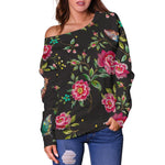 Butterfly And Flower Pattern Print Off Shoulder Sweatshirt GearFrost