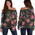 Butterfly And Flower Pattern Print Off The Shoulder Sweatshirt