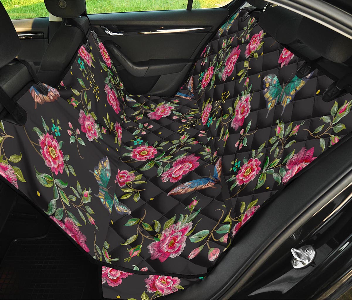 Butterfly And Flower Pattern Print Pet Car Back Seat Cover