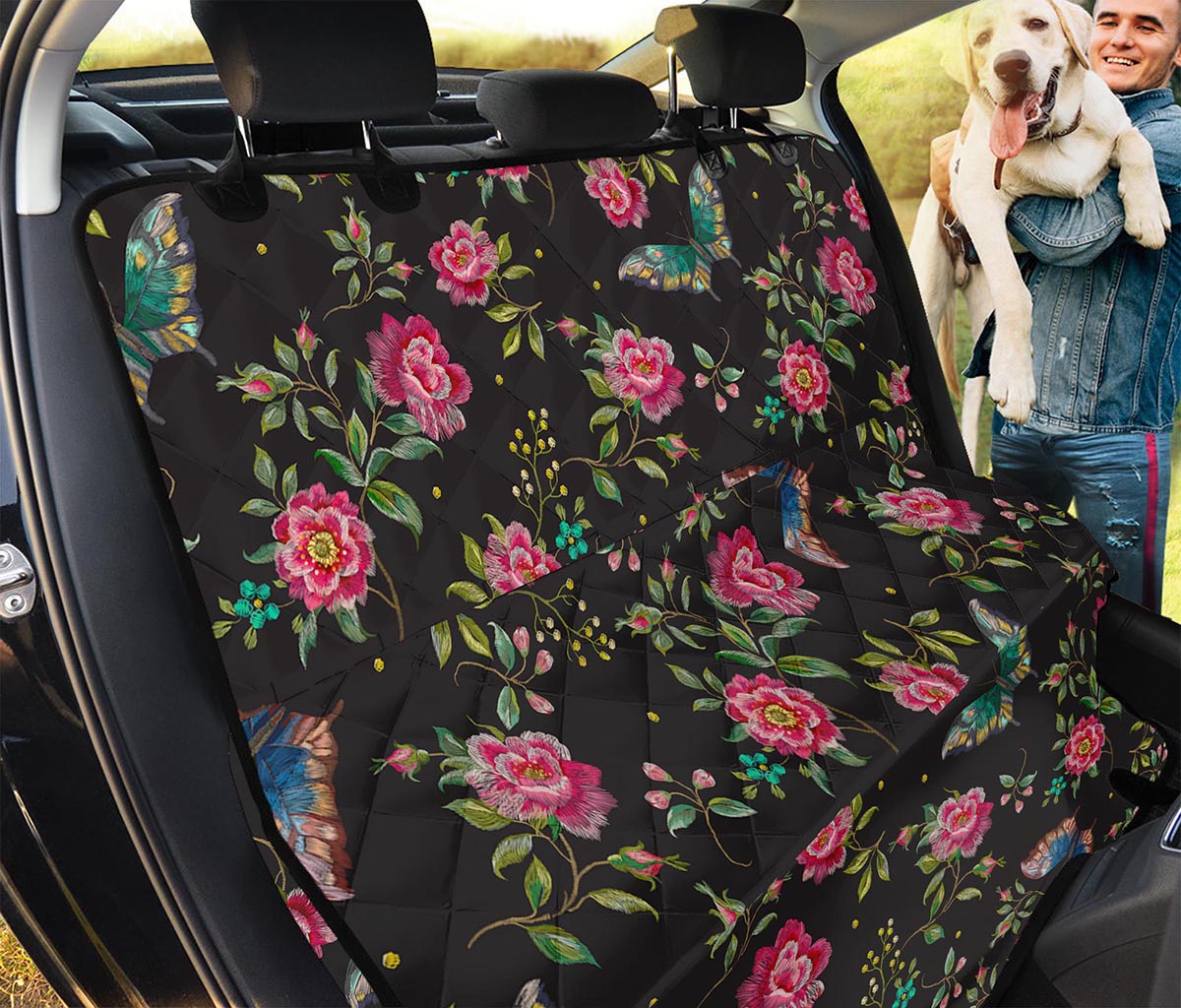 Butterfly And Flower Pattern Print Pet Car Back Seat Cover