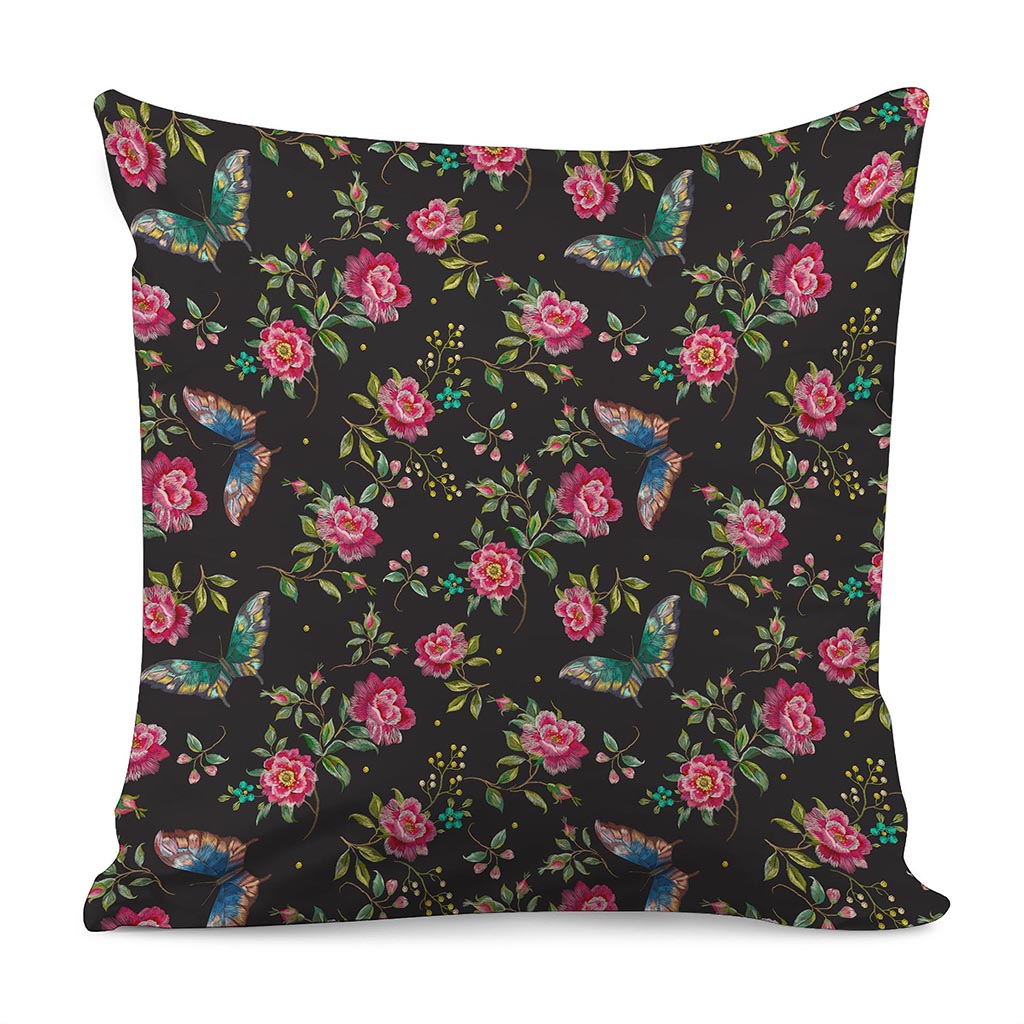 Butterfly And Flower Pattern Print Pillow Cover