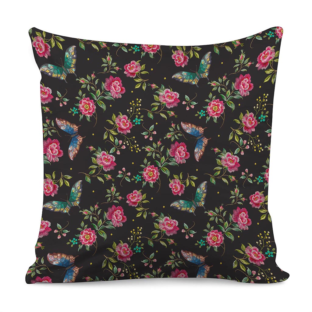 Butterfly And Flower Pattern Print Pillow Cover