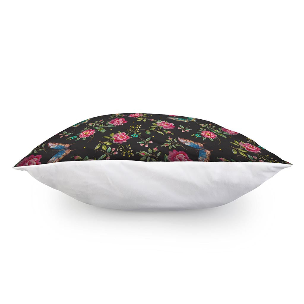 Butterfly And Flower Pattern Print Pillow Cover