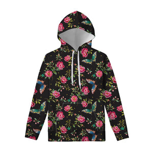 Butterfly And Flower Pattern Print Pullover Hoodie