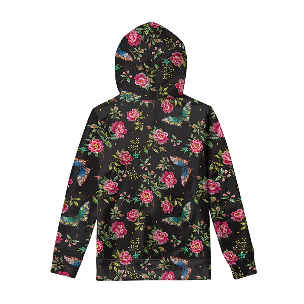 Butterfly And Flower Pattern Print Pullover Hoodie