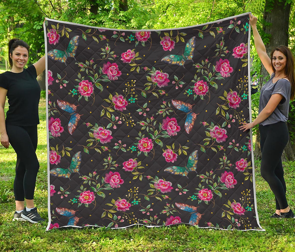 Butterfly And Flower Pattern Print Quilt