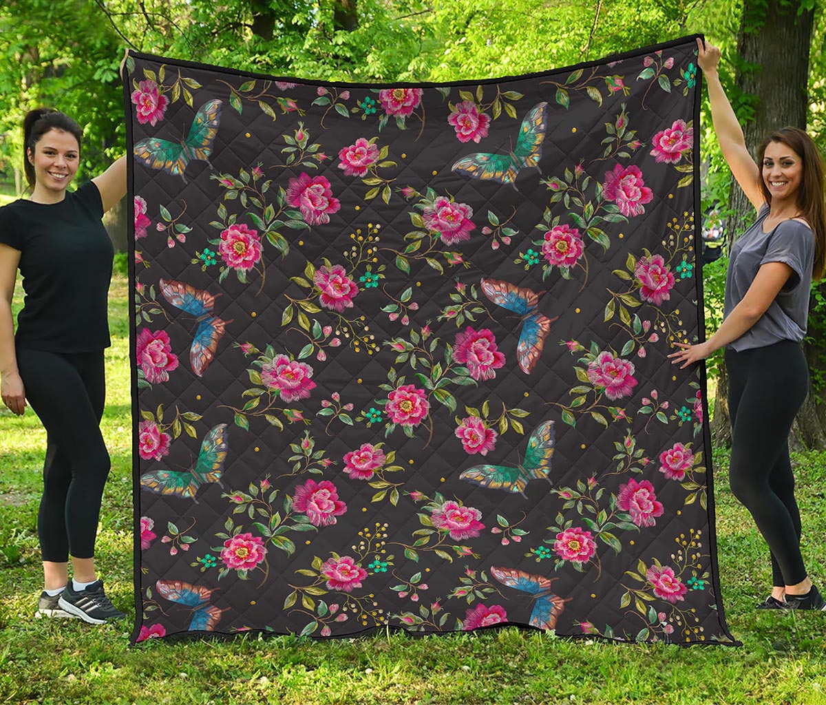 Butterfly And Flower Pattern Print Quilt