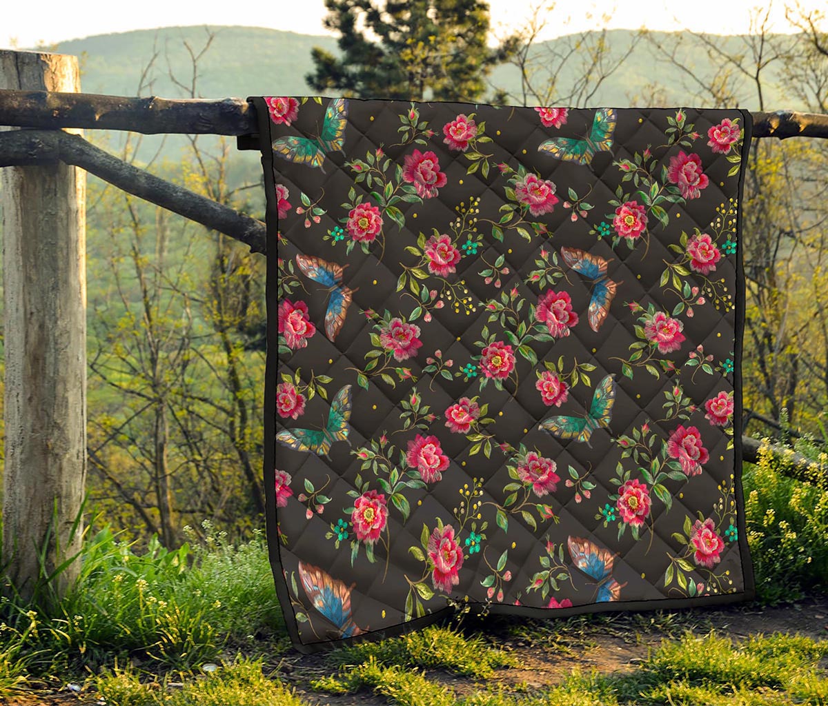 Butterfly And Flower Pattern Print Quilt