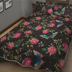 Butterfly And Flower Pattern Print Quilt Bed Set