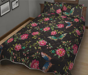 Butterfly And Flower Pattern Print Quilt Bed Set