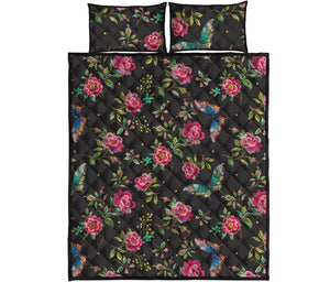 Butterfly And Flower Pattern Print Quilt Bed Set