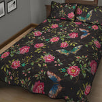 Butterfly And Flower Pattern Print Quilt Bed Set