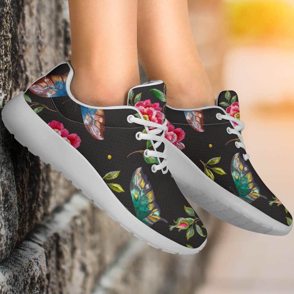 Butterfly And Flower Pattern Print Sport Shoes GearFrost