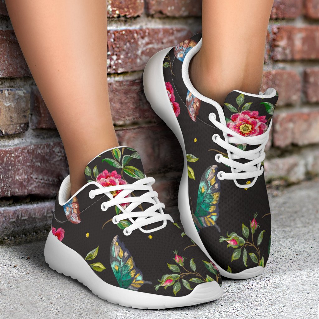 Butterfly And Flower Pattern Print Sport Shoes GearFrost