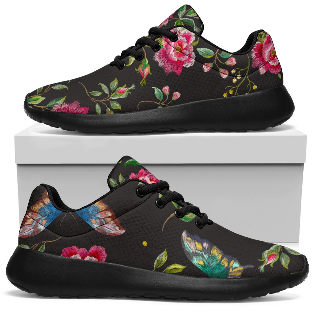 Butterfly And Flower Pattern Print Sport Shoes GearFrost