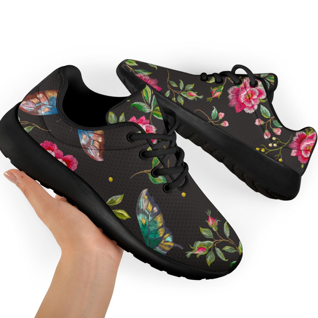Butterfly And Flower Pattern Print Sport Shoes GearFrost