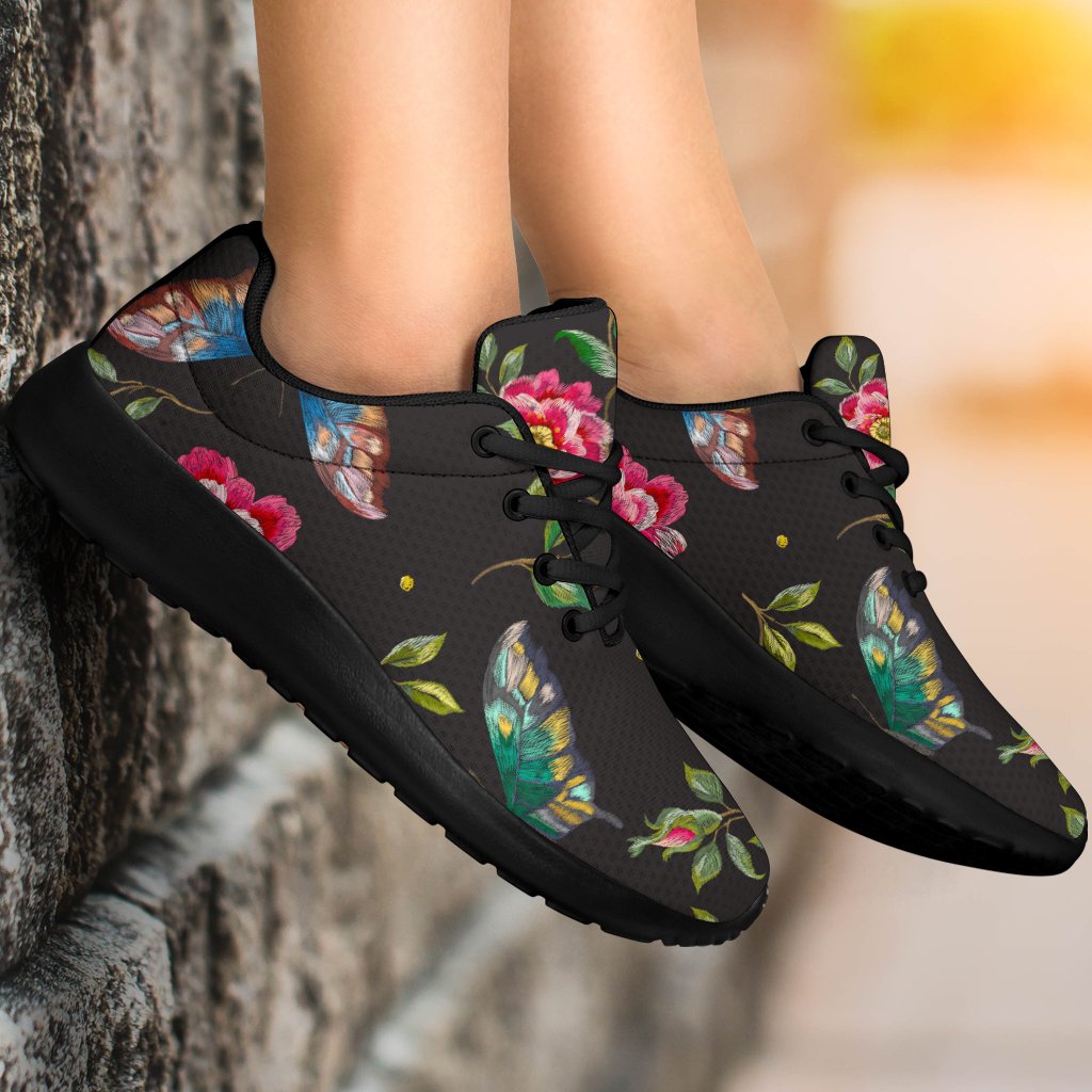 Butterfly And Flower Pattern Print Sport Shoes GearFrost