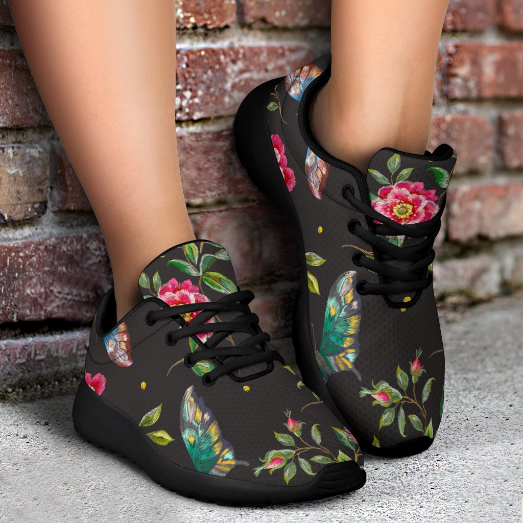 Butterfly And Flower Pattern Print Sport Shoes GearFrost
