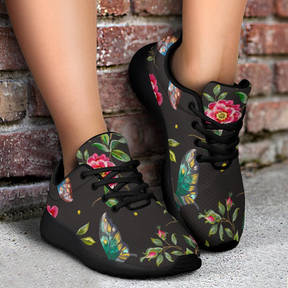 Butterfly And Flower Pattern Print Sport Shoes GearFrost