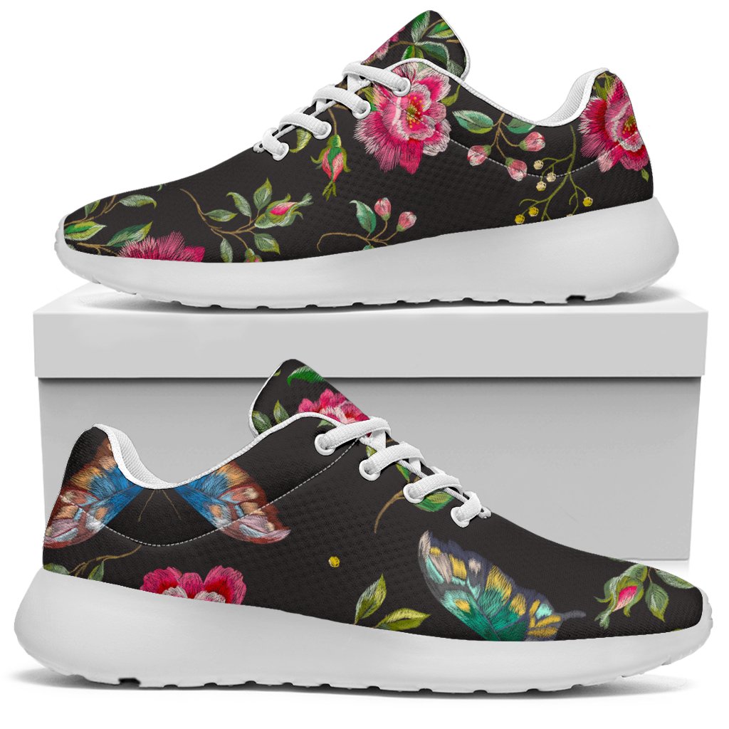 Butterfly And Flower Pattern Print Sport Shoes GearFrost