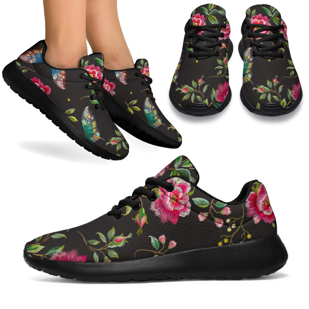 Butterfly And Flower Pattern Print Sport Shoes GearFrost