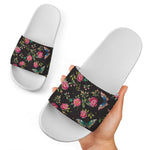 Butterfly And Flower Pattern Print White Slide Sandals