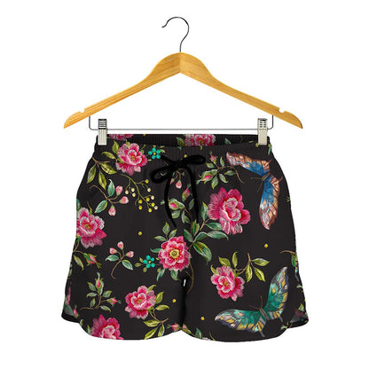 Butterfly And Flower Pattern Print Women's Shorts