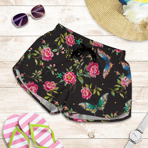 Butterfly And Flower Pattern Print Women's Shorts