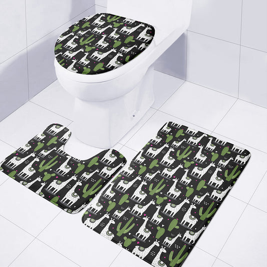 Cactus And Llama Pattern Print 3 Piece Bath Mat Set