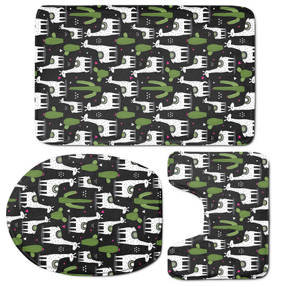 Cactus And Llama Pattern Print 3 Piece Bath Mat Set