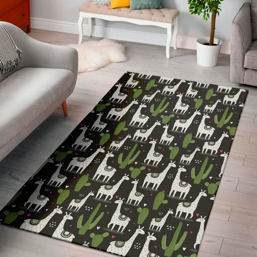 Cactus And Llama Pattern Print Area Rug