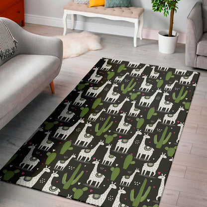 Cactus And Llama Pattern Print Area Rug