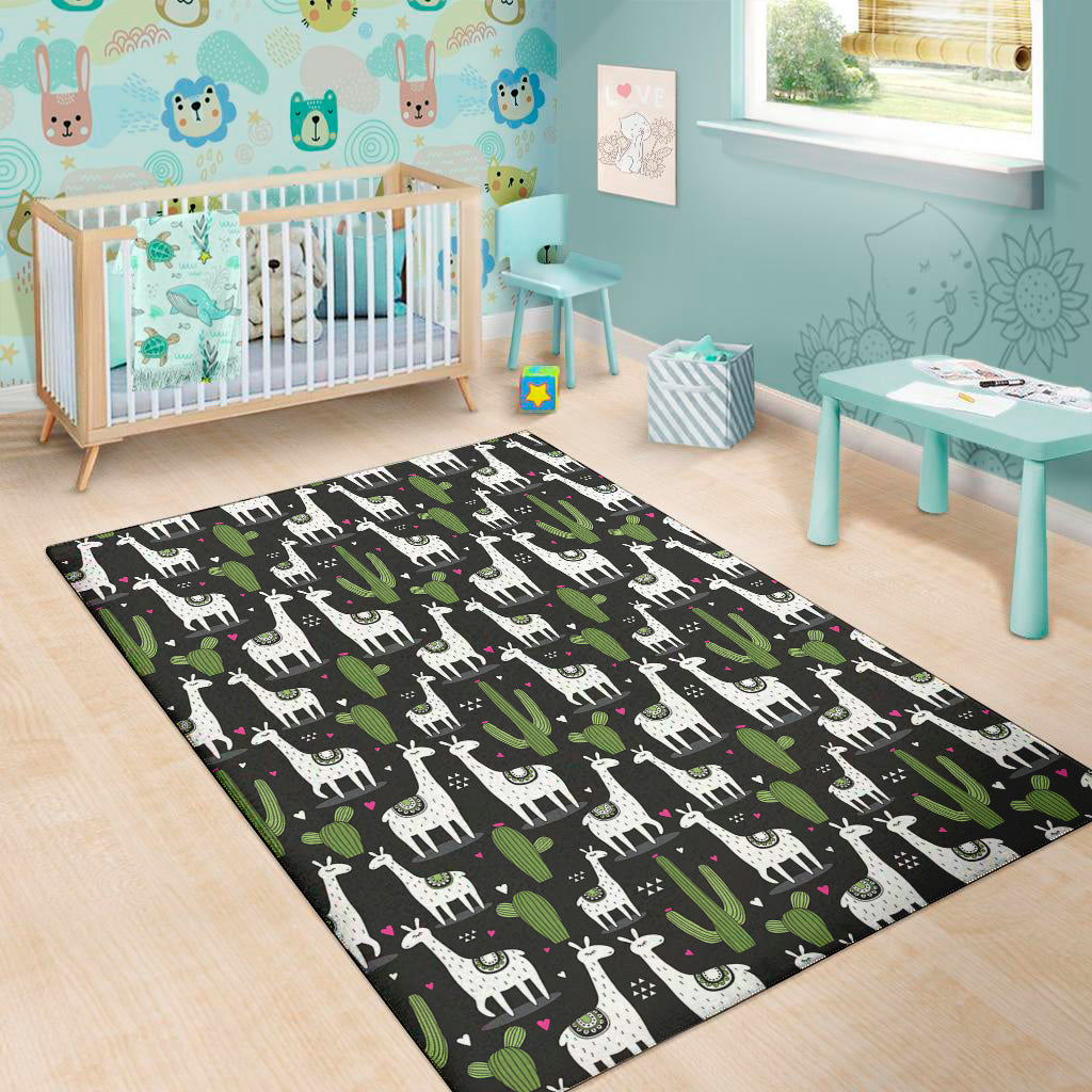 Cactus And Llama Pattern Print Area Rug