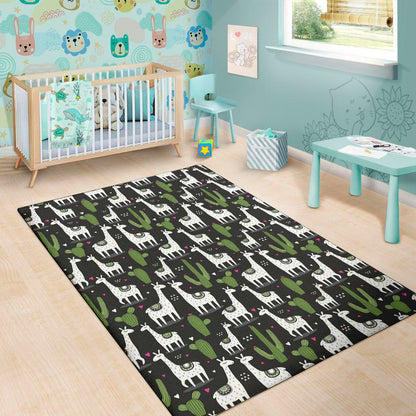 Cactus And Llama Pattern Print Area Rug