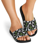 Cactus And Llama Pattern Print Black Slide Sandals
