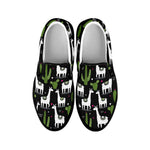 Cactus And Llama Pattern Print Black Slip On Shoes