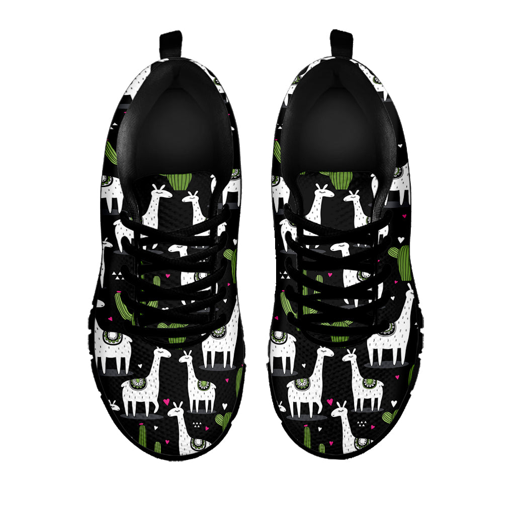 Cactus And Llama Pattern Print Black Sneakers