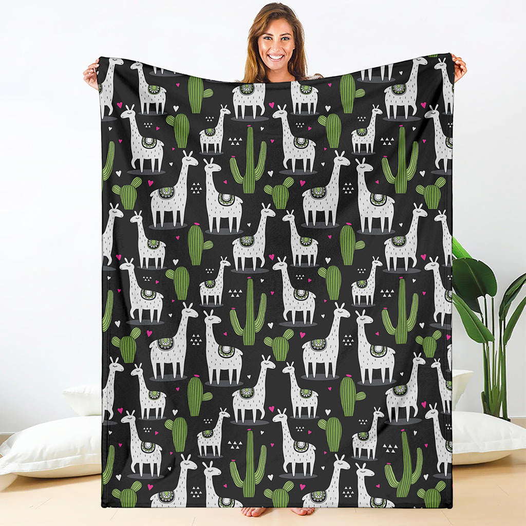 Cactus And Llama Pattern Print Blanket