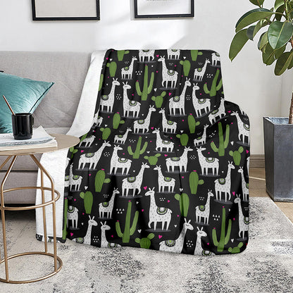 Cactus And Llama Pattern Print Blanket
