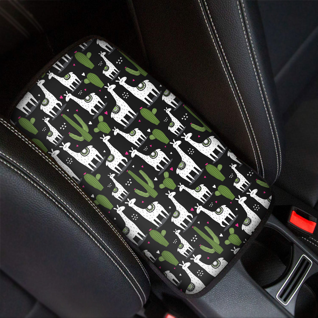 Cactus And Llama Pattern Print Car Center Console Cover