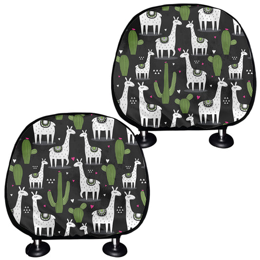 Cactus And Llama Pattern Print Car Headrest Covers